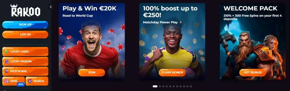 Rakoo Casino – Grijp 210% tot €3.000 + 300 Gratis Spins welkomstbonus